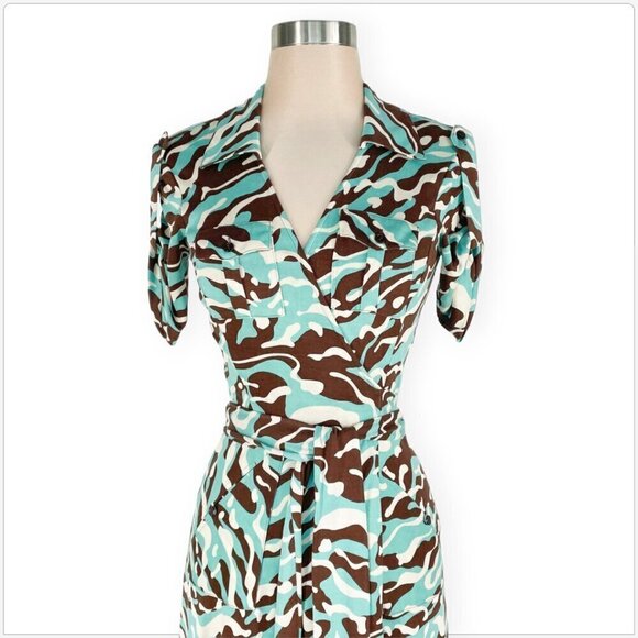 Diane Von Furstenberg Duenne Short Sleeve Revolutionary Jungle Camo Wrap Dress 2 - Picture 3 of 8